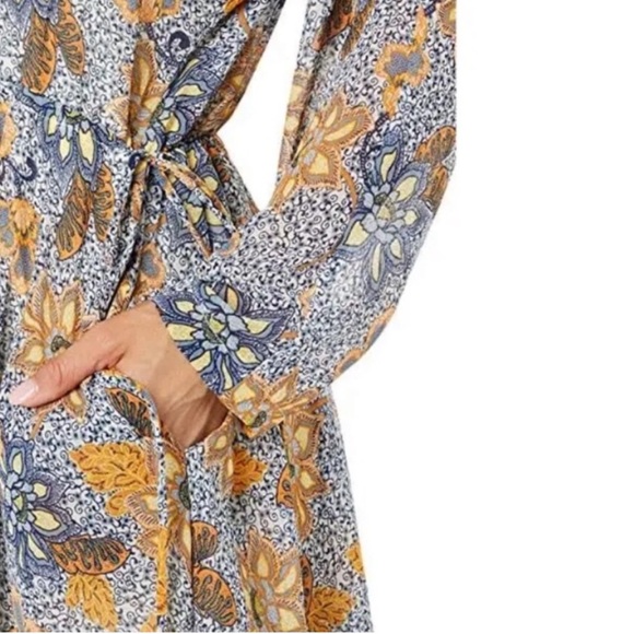 [Free People] Blue Mustard Paisley floral print Oversize Asymmetric Mini Dress. - Picture 6 of 15